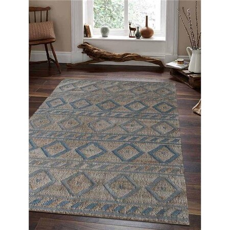 Jensendistributionservices 8 x 10 ft. Hand Woven Kilim Jute Eco-Friendly Contemporary Rectangle Area Rug; Light Brown & Light Blue MI1559009